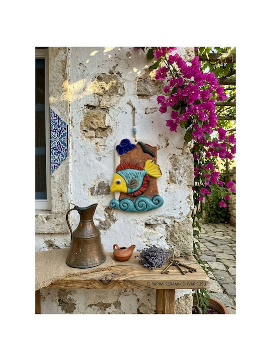 SteweHome Διακοσμητικό Τοίχου Χειροποίητο Πορτοκαλί από Κεραμικό Υλικό 21x16cm