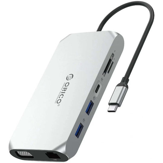 Orico XCR 12in1 USB-C Docking Station με HDMI 4K PD Ethernet Γκρι