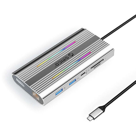 Orico XDR 12in1 RGB USB-C Docking Station with HDMI/DisplayPort 4K PD Ethernet Silver
