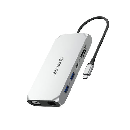 Orico XCR 12in1 USB-C Docking Station with HDMI 4K PD Ethernet and Connection 2 Monitors Grey