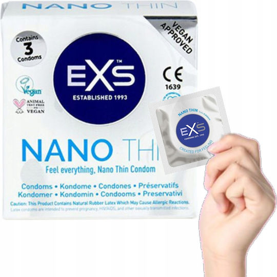 EXS Prezervative Set Of 3 Condoms 3 buc 53mm Subțiri pentru senzație naturală cu striații Natural Vegan