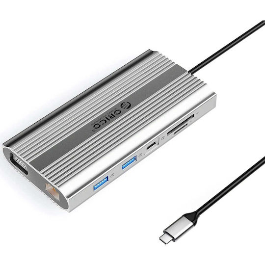 Orico XDR 12in1 USB-C Docking Station with HDMI 4K PD Ethernet Silver
