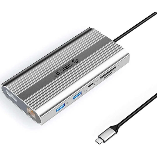 Orico XDR 12in1 USB-C Docking Station με HDMI 4K PD Ethernet Ασημί
