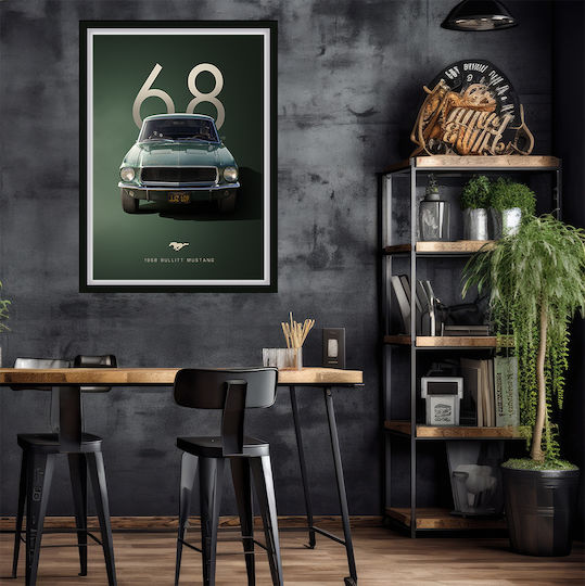 Poster 1968 Bullitt Mustang Cr003 40cm X 50cm White Wooden Frame