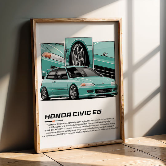 Poster Honda Civic Eg Cr030 40cm X 50cm Frame Natural Wood Beige
