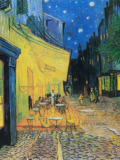 Плакат Van Gogh Cafe Terrace At Night Art015 40см X 50см Бяла Дървена Рамка