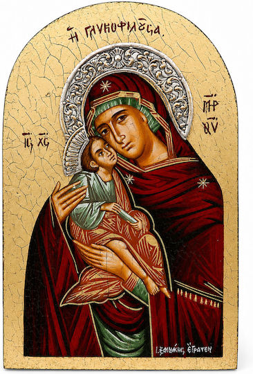 Handmade Icon of the Virgin Mary the Sweet-Kisser Silver 925° P-87645