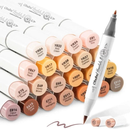 Ohuhu Brush & Fine 12 Drawing Markers Skin Tones