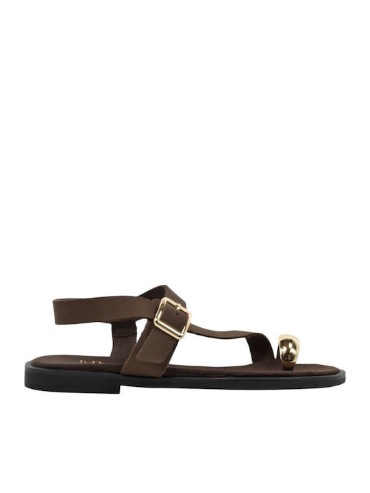 Leather Women's Flat Sandals Brown 302+Brown Nubuck Leather