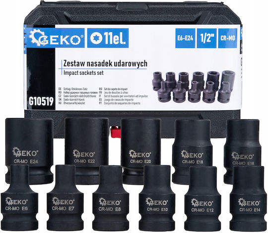 Geko Καρυδάκια Αέρος Torx με Καρέ Υποδοχής 1/2" Σετ 11τμχ