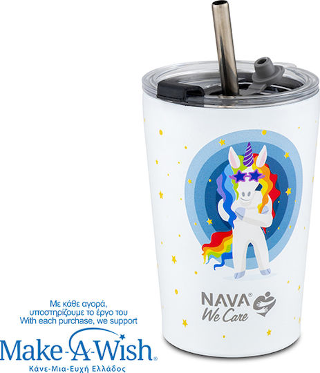 Nava "we Care" Ποτήρι Θερμός Ανοξείδωτο / Πλαστικό BPA Free 350ml White Unicorn με Καλαμάκι