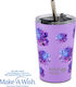 Nava "we Care" Thermos Cup Stainless Steel / Plastic BPA Free 350ml Purple Floral with Straw