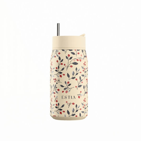 Estia Lens Save The Aegean Μπουκάλι Θερμός Ανοξείδωτο 360ml Bloom Beige με Καλαμάκι