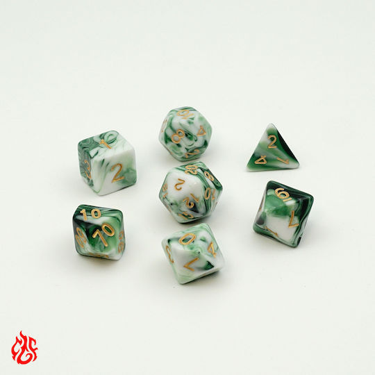 Two-Tone Green White Dice Set Pouch Acrylic Dice Set RPG Dungeons & Dragons Pathfinder Wargames