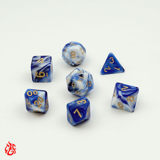 Set of Two-Tone Dark Blue White Dice Pouch Set of Acrylic Dice RPG Dungeons & Dragons Pathfinder Wargames