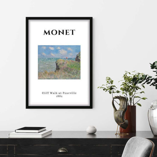 Poster Monet Cliff Walk At Pourville Art009 40cm X 50cm Μαύρη Ξύλινη Κορνίζα-55257pd156882f55321