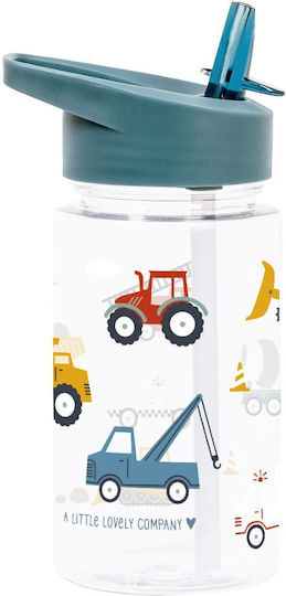 A Little Lovely Company Vehicles Kids Plastic Water Bottle With Straw Blue 450ml
