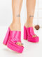 Mules Cu Toc Înalt În Culoare Fuchsia
