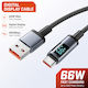 Geflochtenes LED Kabel USB Typ-C männlich - USB-A 66W Schwarzes 1,2m TG-UC66D-120-BK