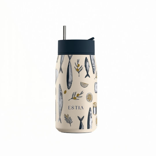 Estia Lens Save The Aegean Thermos Bottle Stainless Steel BPA Free 360ml Salt Life with Straw