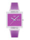 Swatch Damenuhr Batterie mit Lila Gummi Armband