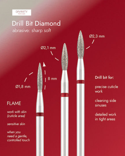 Divinity Beauty Supply Diamond Cutter Bormașină Pentru Unghii Siguranță Cu Formă Flacără Roșie