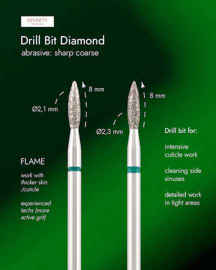 Divinity Beauty Supply Diamond Cutter Bormașină Pentru Unghii Siguranță Cu Formă Flacără Verde