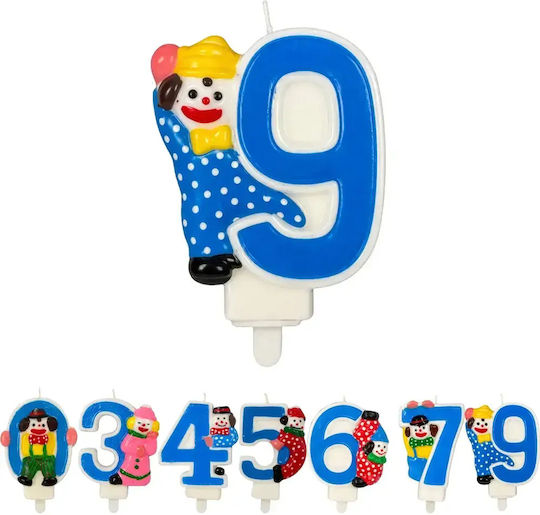 Birthday Cake Candle Chippo Clown 134788 F Number 9 Blue 9.5 Cm
