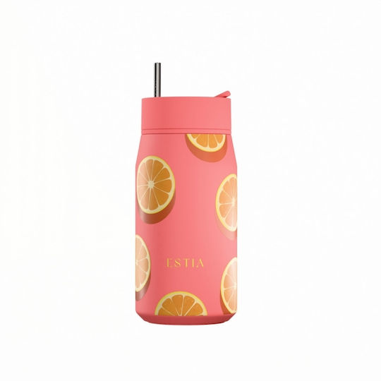 Estia Lens Save the Aegean Thermos Stainless Steel BPA Free 360ml Orange Pop with Straw