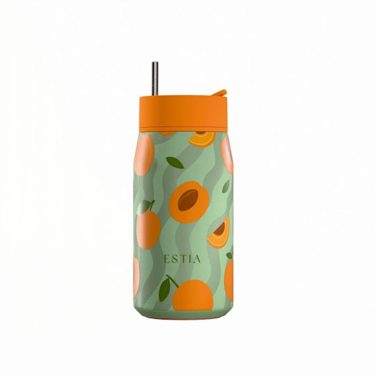 Estia Lens Save The Aegean Thermos Bottle Stainless Steel 360ml Peach Garden with Straw