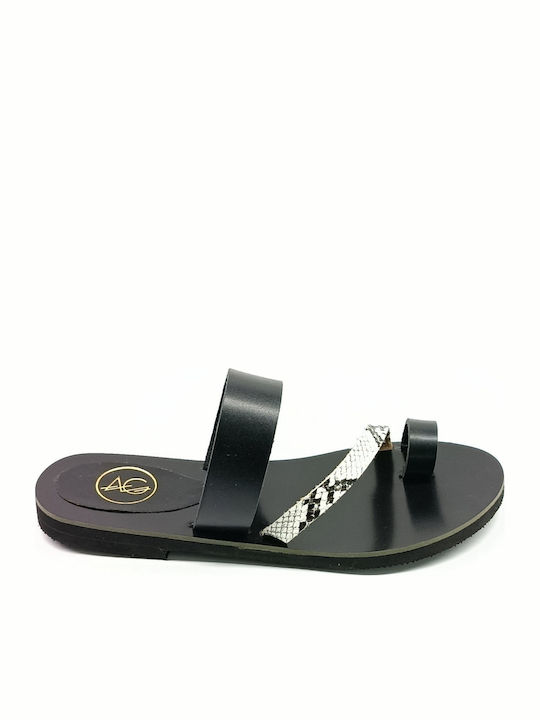 Leather Women's Flat Sandals Black