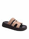 Leather Women's Flat Sandals Beige