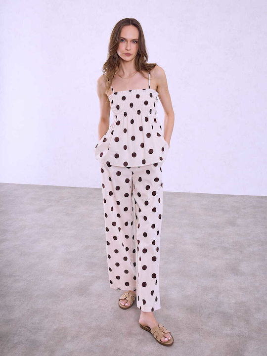 Celestino Women's Polka Dot Cotton Loose Fit Beige