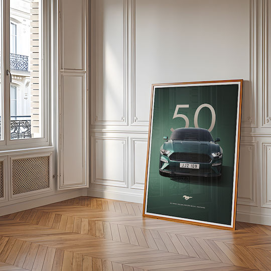 Poster 50 Years Mustang Car Cr001 40cm X 50cm Brown Wooden Frame