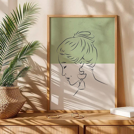 Poster Female Figure In White & Green Pst201 40cm X 50cm Κορνίζα Φυσικό Ξύλου Μπεζ 56171pd156599f55316