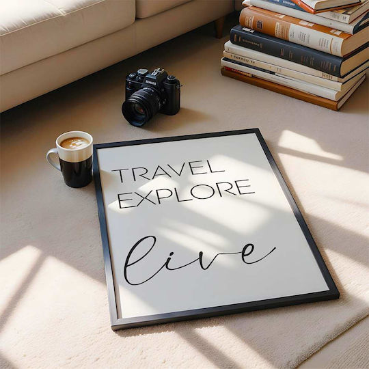 Постер Цитат Пътуване Изследване Живот Pst25186 40см X 50см Бяла Дървена Рамка-61623pd156401f55310
