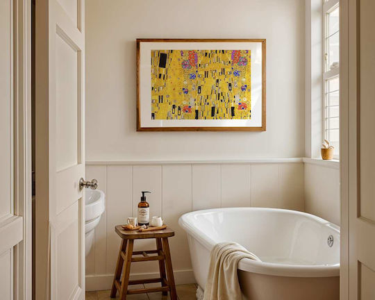 Poster Gustav Klimt Kiss Details Art148 40cm X 50cm Frame Natural Wooden Beige