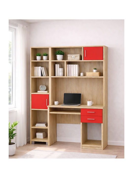 Kinder Schreibtisch mit Bibliothek aus Melamin Rote 140x55x180cm