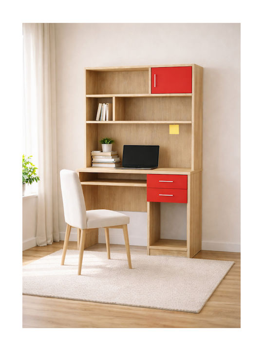 8-14 Kinder Schreibtisch mit Bibliothek aus Melamin Rote 100x55x180cm