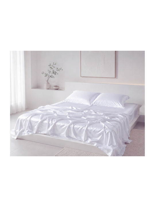 Silk Fashion King Size Bed Sheets Set 270x290cm White 4 Pieces