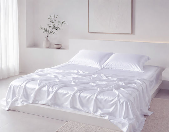 Silk Fashion King Size Bed Sheets Set 270x290cm White 4 Pieces