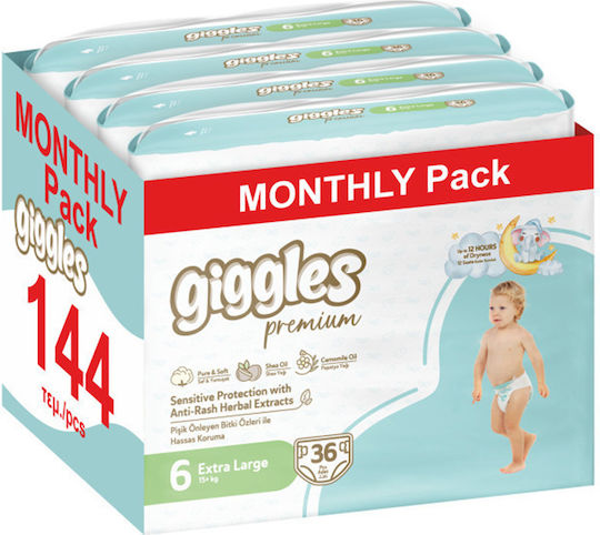 Giggles Premium Tape Diapers No. 6 for 15+kg 144 pcs