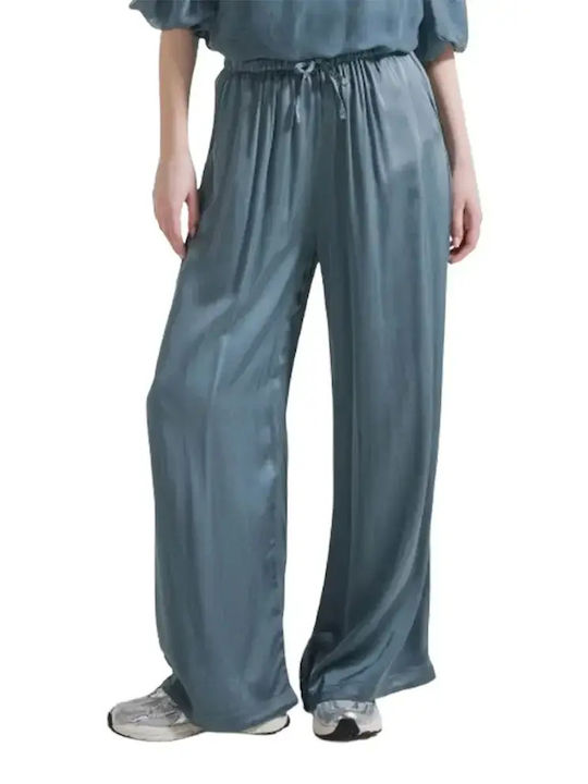 Women's Satin Palazzo Trousers with Fit Teal Green