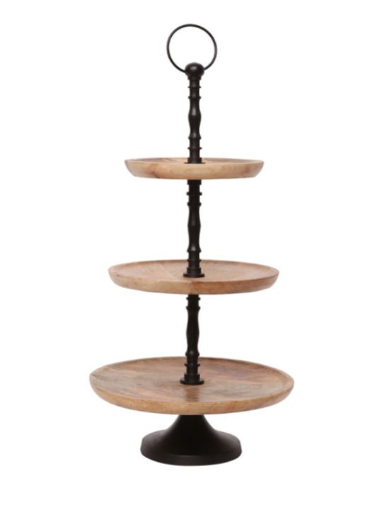 Liberta Wooden Tiered Appetizer Stand 3 Tiers Black Ø30xY60cm P30xM30xY60cm