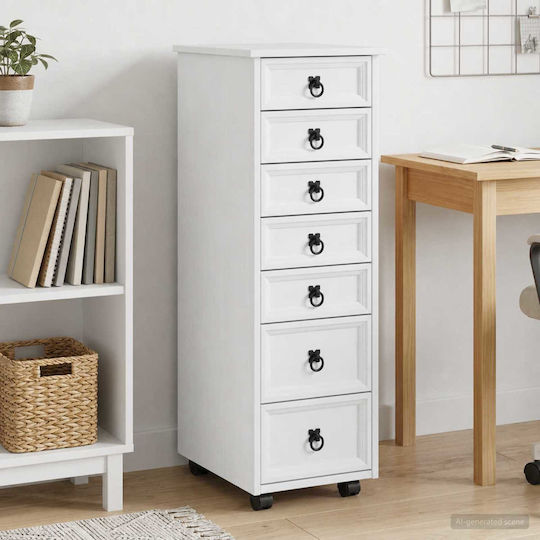 Office Storage Drawer from Solid Wood & Metal with Wheels White 34x39x100cm