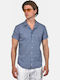 Short Sleeve Linen Shirt in Regular Fit Striped Blue