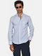 Long Sleeve Cotton Shirt in Regular Fit Striped Light Blue