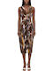 Summer Midi Wrap Dress Brown Purple Green