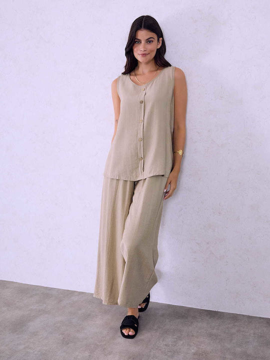 Celestino Set Women's Sleeveless Blouse Trouser...