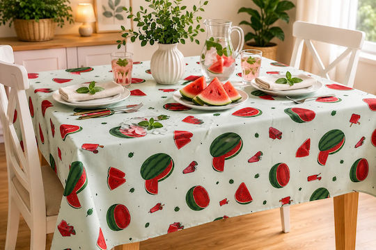 NufJoy Fleckabweisendes Tischtuch Set Wassermelone 140x180cm